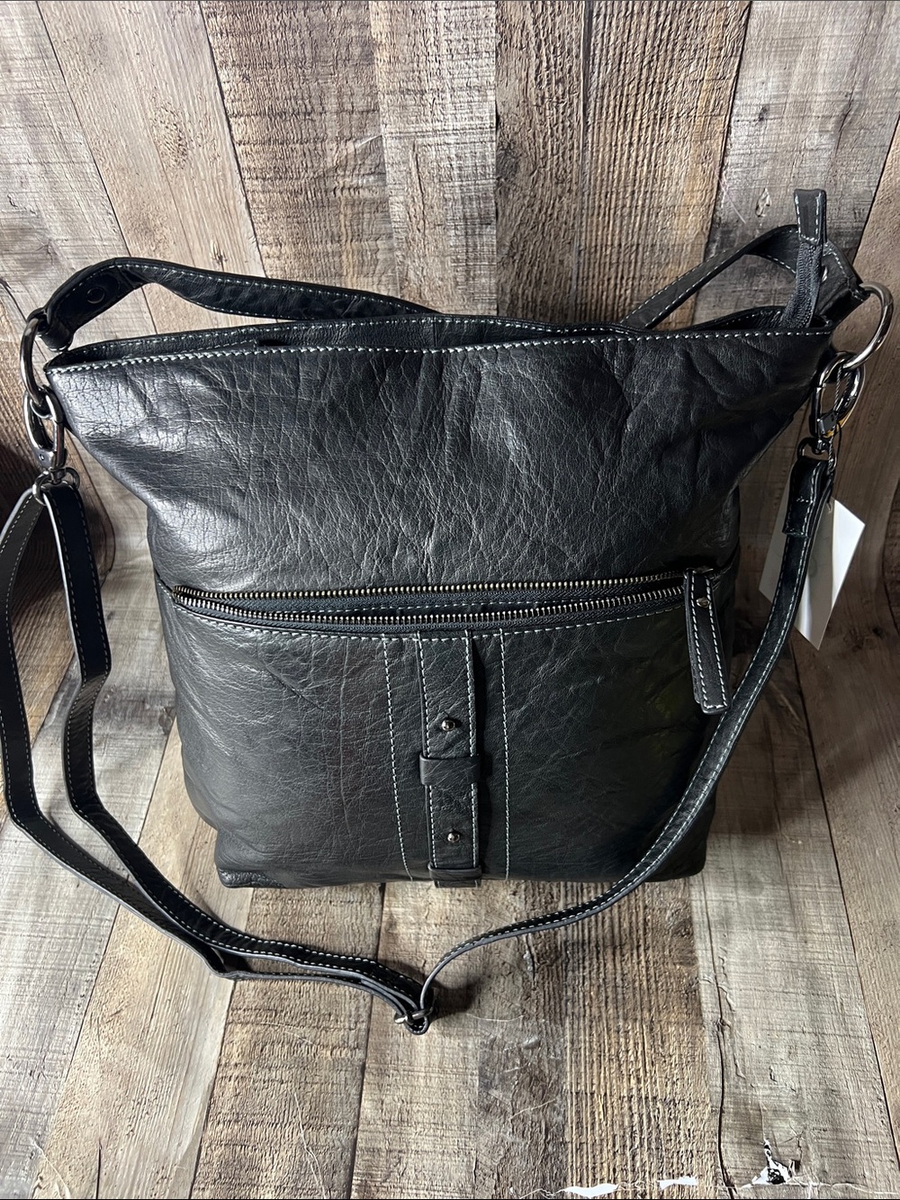 V&D Women's Black Leather Crossbody Shoulder Bag